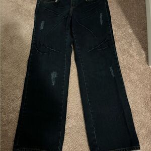 Seven7 Dark Denim Light Distressed Jeans Sz 14